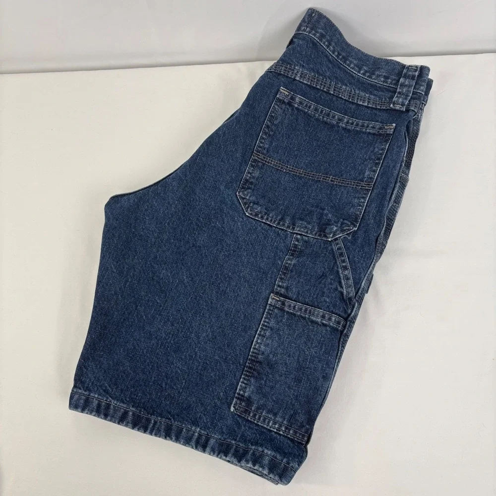 Wrangler Authentics Mens Dark Wash Blue Denim Carpenter Shorts Size 32